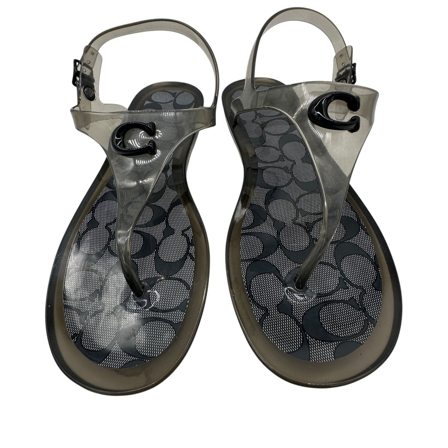 Coach Clear Jelly Sandals Womens Size 8 with Logo Pattern & Adjustable Strap