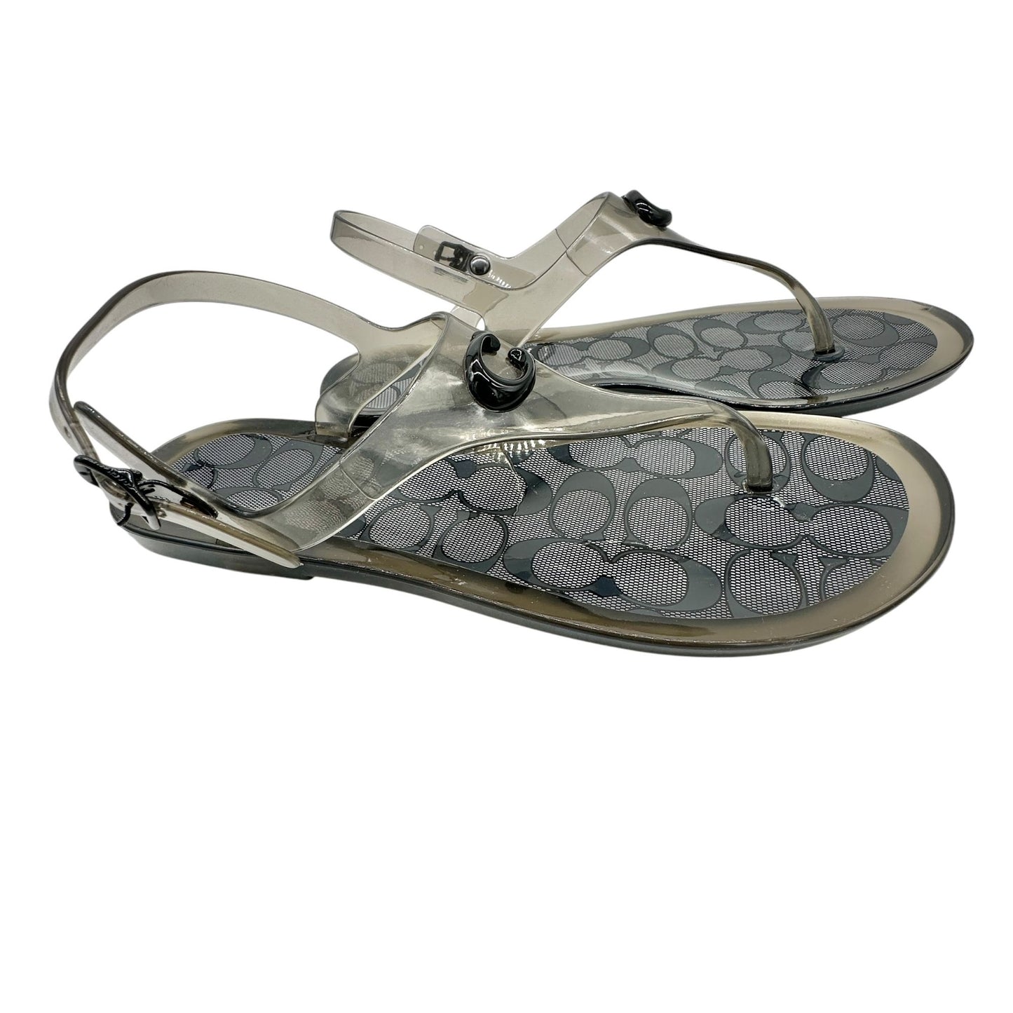 Coach Clear Jelly Sandals Womens Size 8 with Logo Pattern & Adjustable Strap