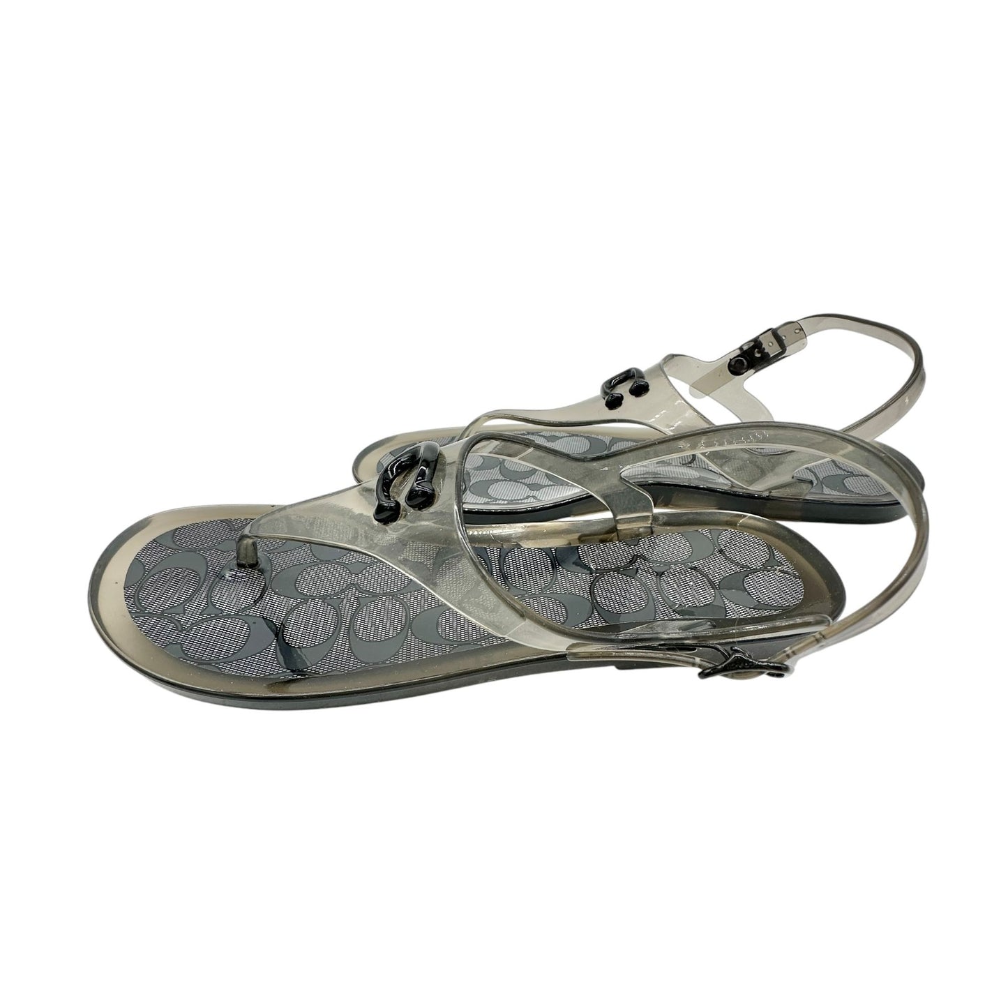 Coach Clear Jelly Sandals Womens Size 8 with Logo Pattern & Adjustable Strap