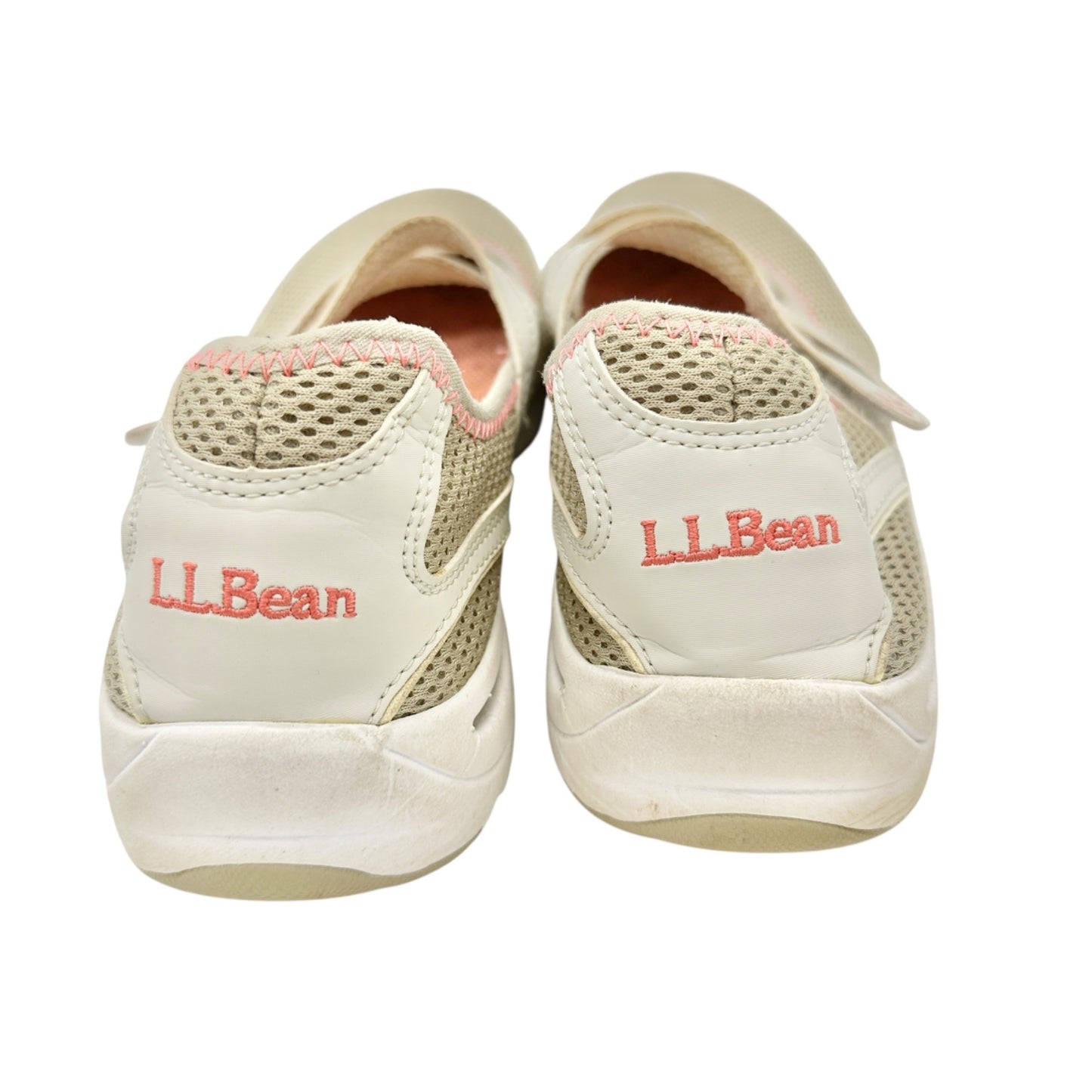 LL Bean Womens Beige Pink Mary Jane Mesh Walking Shoes Size 10 Rubber Soles