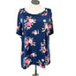 Mikarose Ruffle Sleeve Floral Top Navy Mauve 3X Short Sleeve Poly Spandex Blend