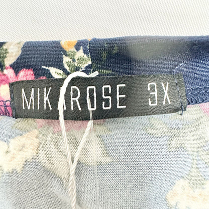 Mikarose Ruffle Sleeve Floral Top Navy Mauve 3X Short Sleeve Poly Spandex Blend
