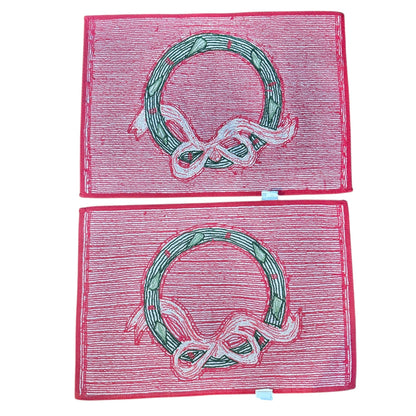 Threshold Bath Mats Throw Rugs Pair Christmas Wreath Design 26x18 Red and Green