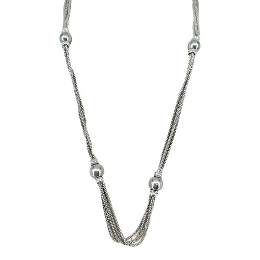 Premier Designs Multi Strand Silvertone Necklace Faux Gray Pearls Rhinestones