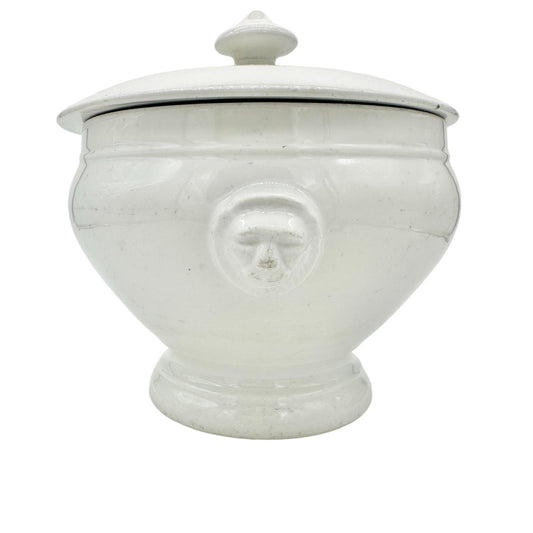 Antique White Ironstone Soup Tureen With Lid Lion Head Handles Chauvigny France