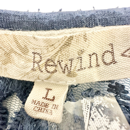Rewind Blouse Womens L Lace Detailed Blue SS Keyhole Button Back Cotton Blend