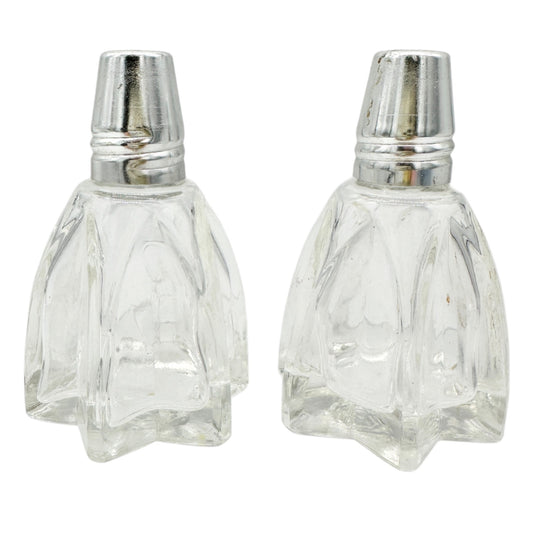 Vintage Glass Salt and Pepper Shakers Star Shaped With Silver Tone Tops 2.5"