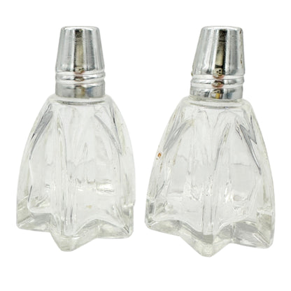 Vintage Glass Salt and Pepper Shakers Star Shaped With Silver Tone Tops 2.5"