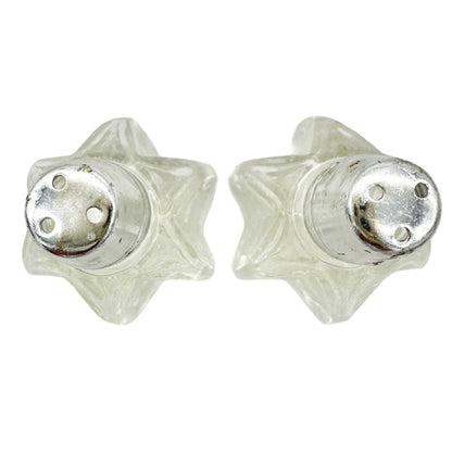Vintage Glass Salt and Pepper Shakers Star Shaped With Silver Tone Tops 2.5"