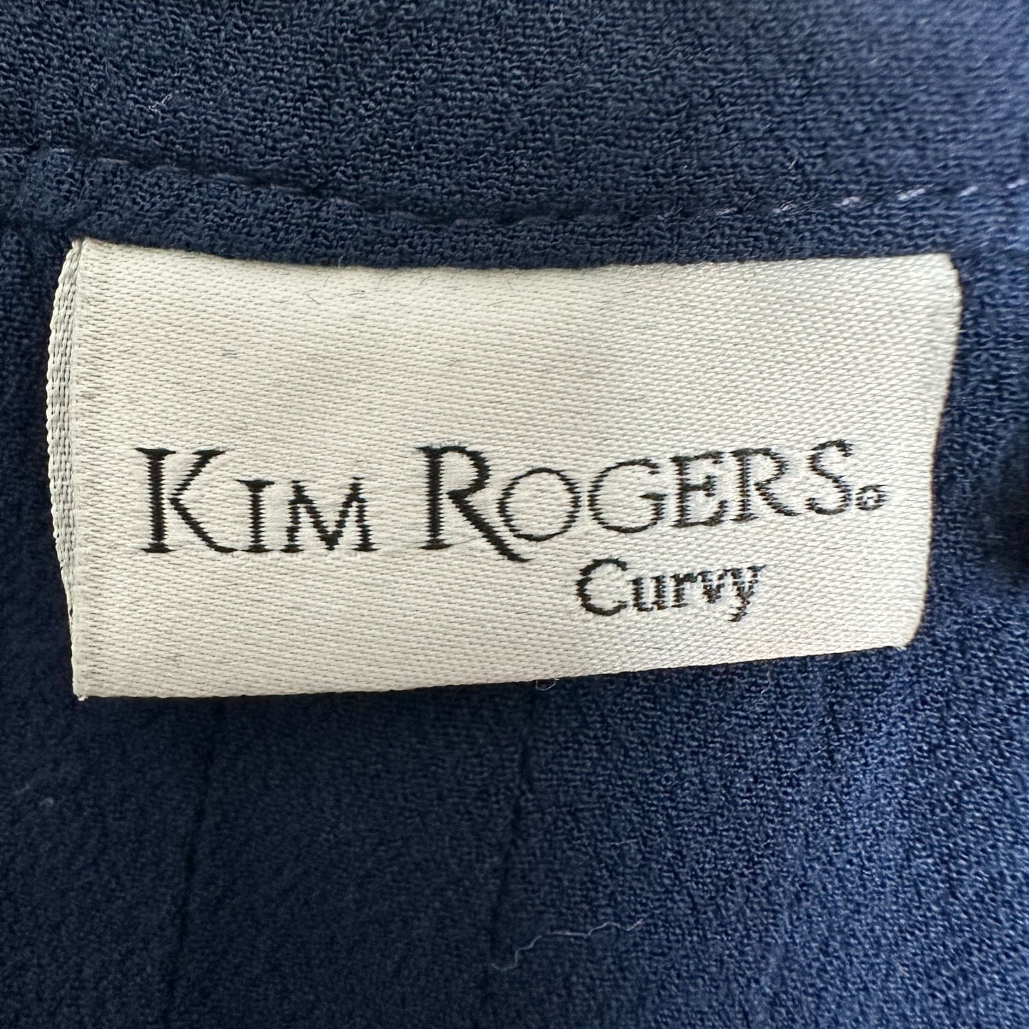 Kim Rogers Open Front Cardigan Womens 2X Navy Blue Crochet Hem+Cuffs Lightweight