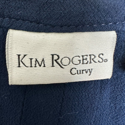 Kim Rogers Open Front Cardigan Womens 2X Navy Blue Crochet Hem+Cuffs Lightweight