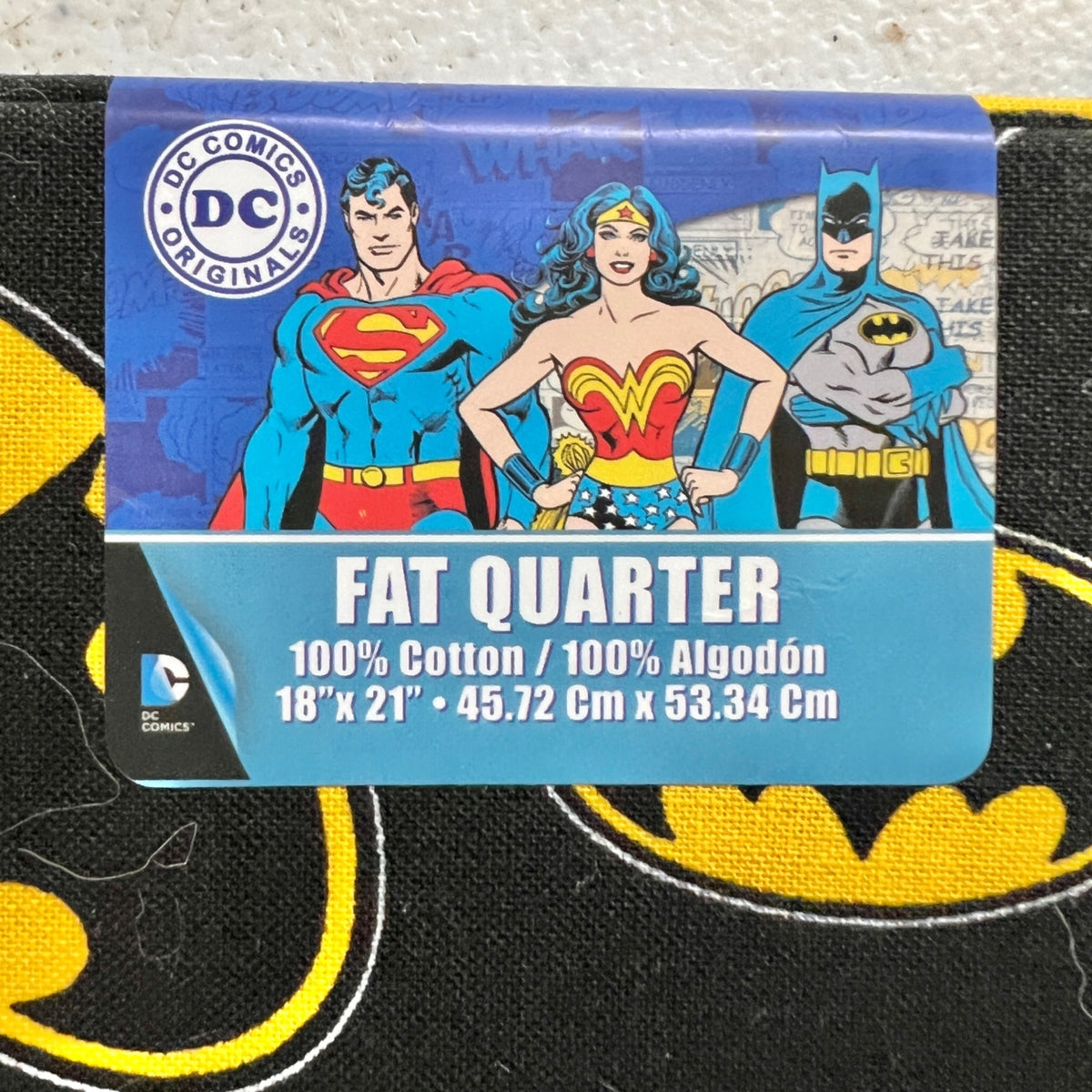 Fat Quarter Fabric Batman Symbol DC Comics Black Yellow 18"x21" Cotton