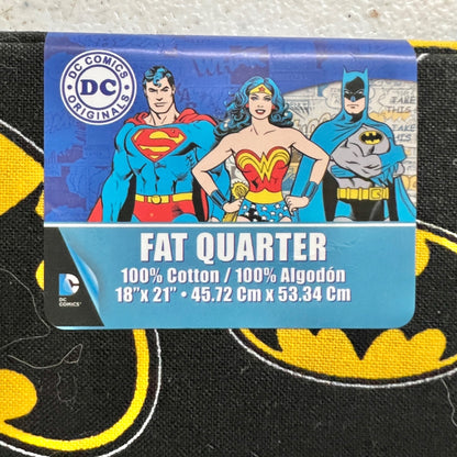 Fat Quarter Fabric Batman Symbol DC Comics Black Yellow 18"x21" Cotton