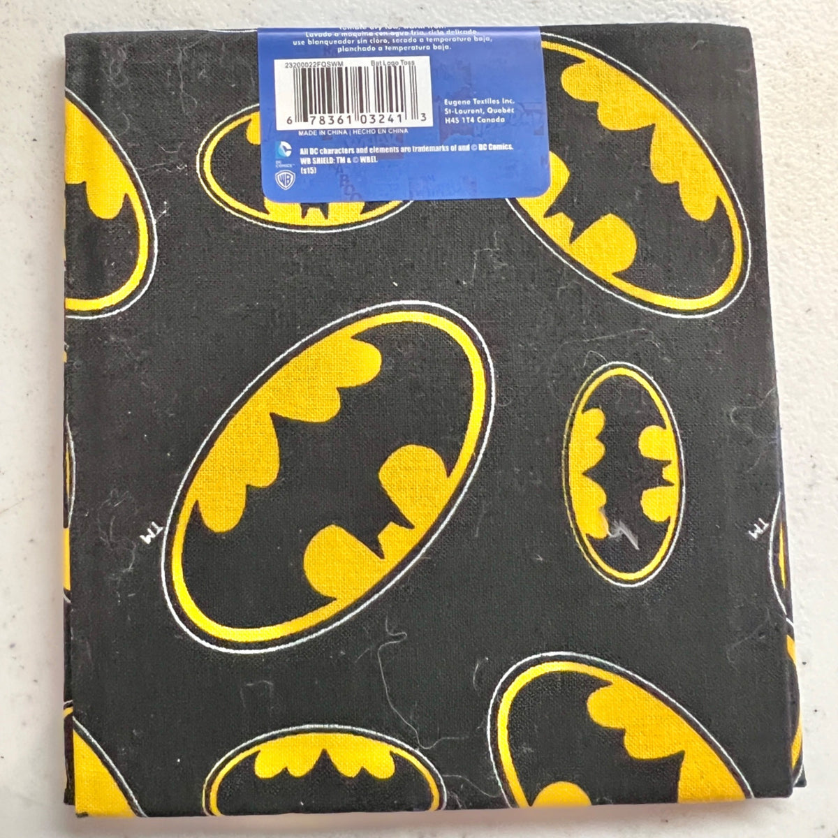 Fat Quarter Fabric Batman Symbol DC Comics Black Yellow 18"x21" Cotton