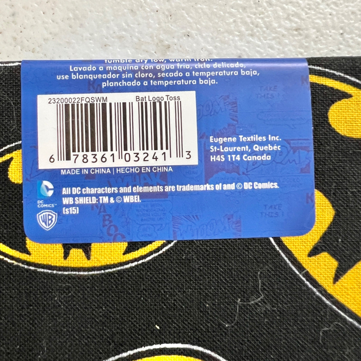 Fat Quarter Fabric Batman Symbol DC Comics Black Yellow 18"x21" Cotton