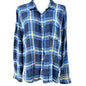 Route 66 Flannel Shirt Womens XL Blue Yellow Plaid Button-Up Long Sleeve Casual