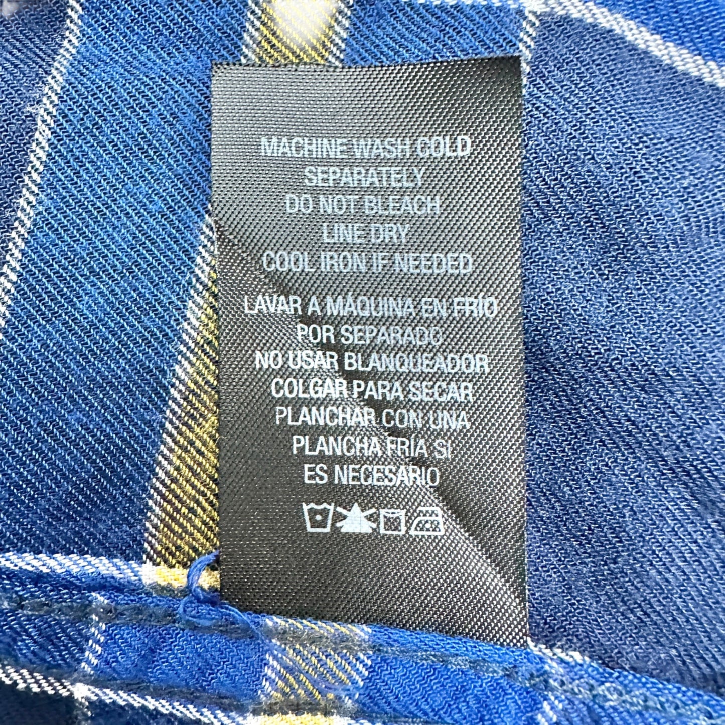 Route 66 Flannel Shirt Womens XL Blue Yellow Plaid Button-Up Long Sleeve Casual