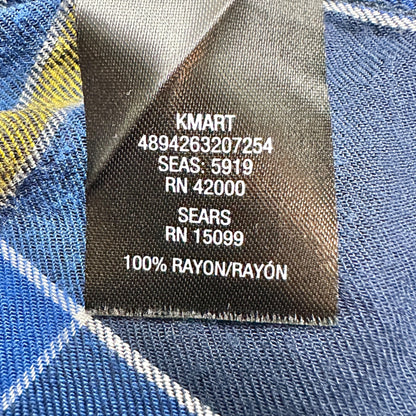 Route 66 Flannel Shirt Womens XL Blue Yellow Plaid Button-Up Long Sleeve Casual