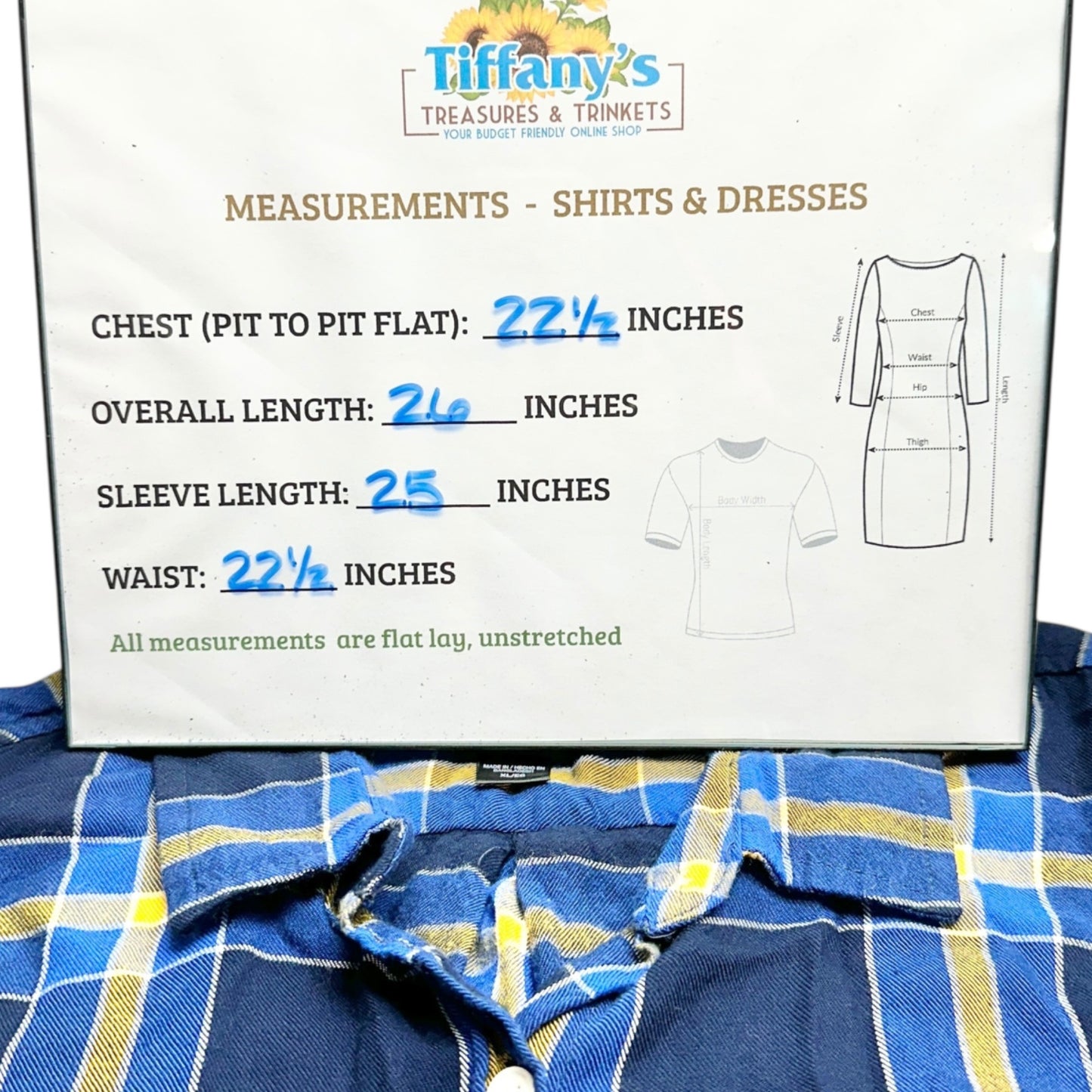 Route 66 Flannel Shirt Womens XL Blue Yellow Plaid Button-Up Long Sleeve Casual