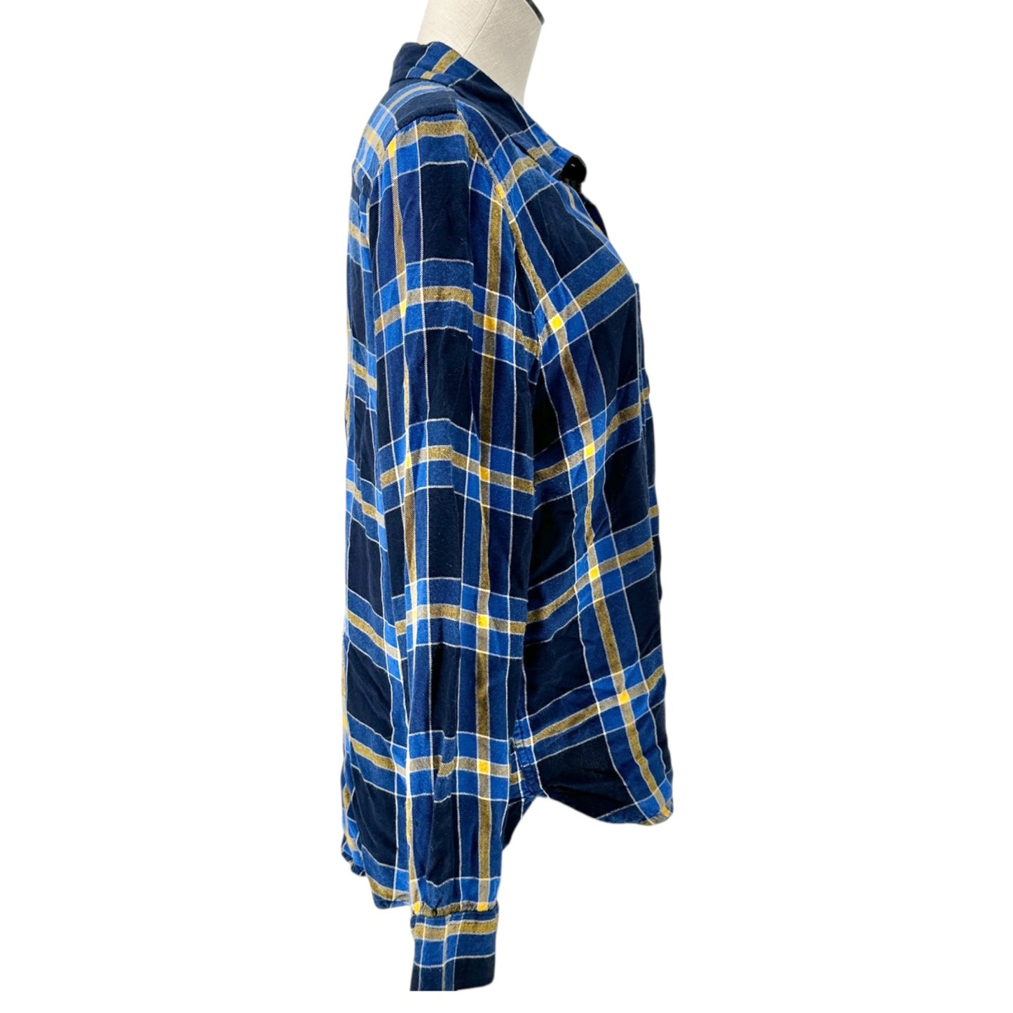 Route 66 Flannel Shirt Womens XL Blue Yellow Plaid Button-Up Long Sleeve Casual