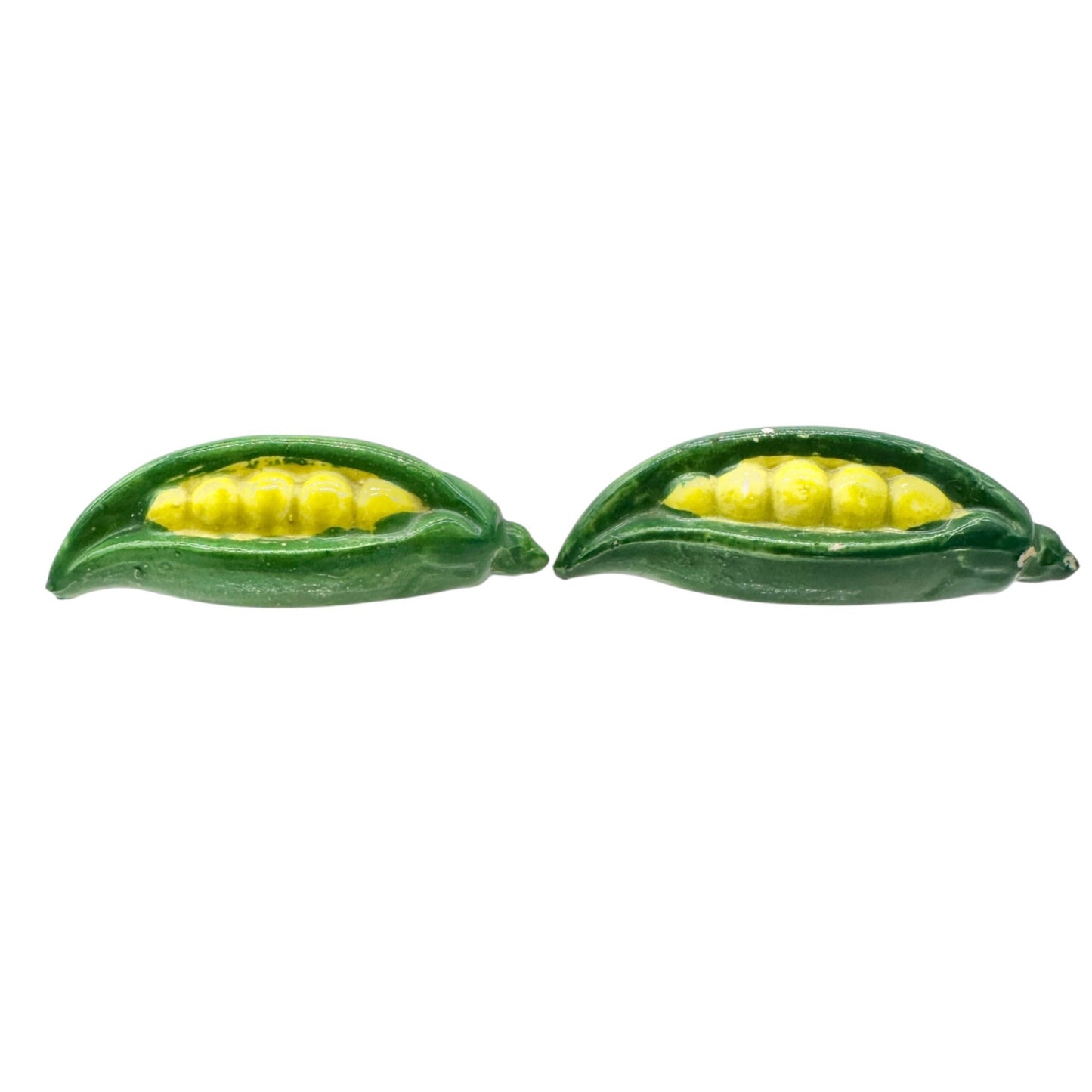 Vintage Pea Pod Salt and Pepper Shakers Hand Painted Ceramic Made In Japan 3”L