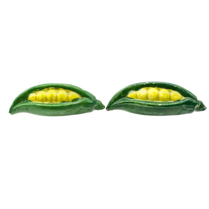 Vintage Pea Pod Salt and Pepper Shakers Hand Painted Ceramic Made In Japan 3”L