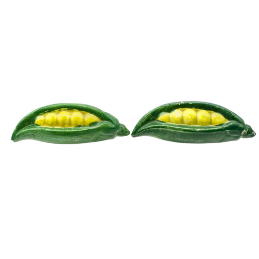 Vintage Pea Pod Salt and Pepper Shakers Hand Painted Ceramic Made In Japan 3”L