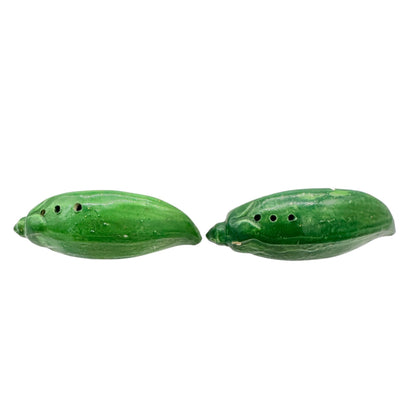 Vintage Pea Pod Salt and Pepper Shakers Hand Painted Ceramic Made In Japan 3”L