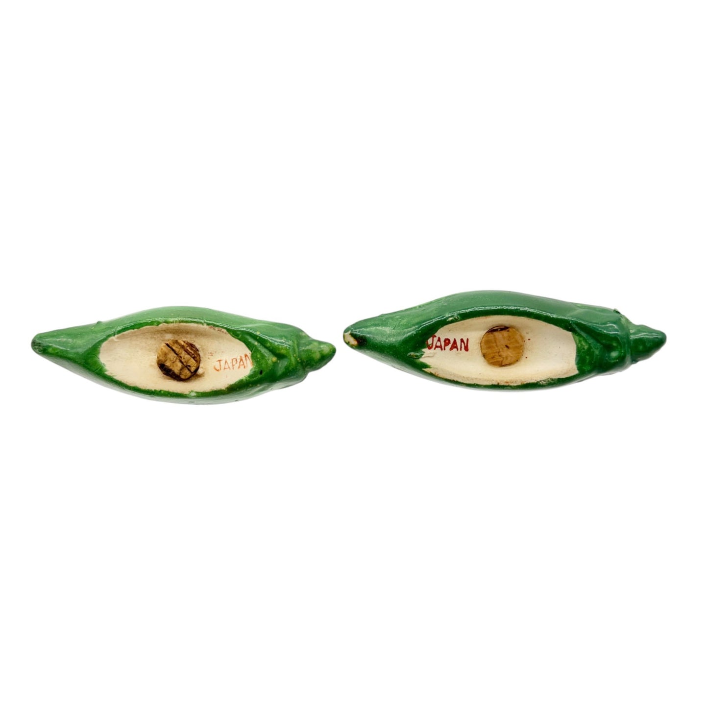 Vintage Pea Pod Salt and Pepper Shakers Hand Painted Ceramic Made In Japan 3”L