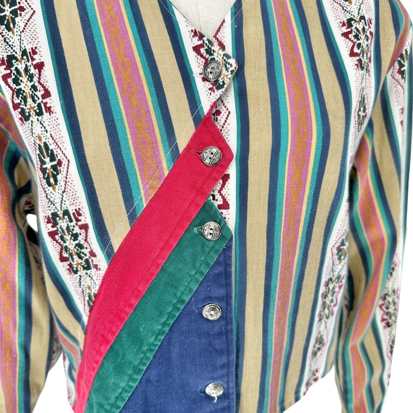 Vtg Sugar Ranch Western Shirt Womens L Multicolor Striped Color Block LS Buttons