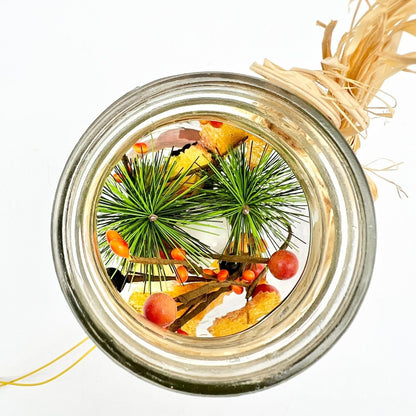 Autumn Themed Lighted Glass Welcome Jar With Pumpkins Leaves Rustic Fall Décor