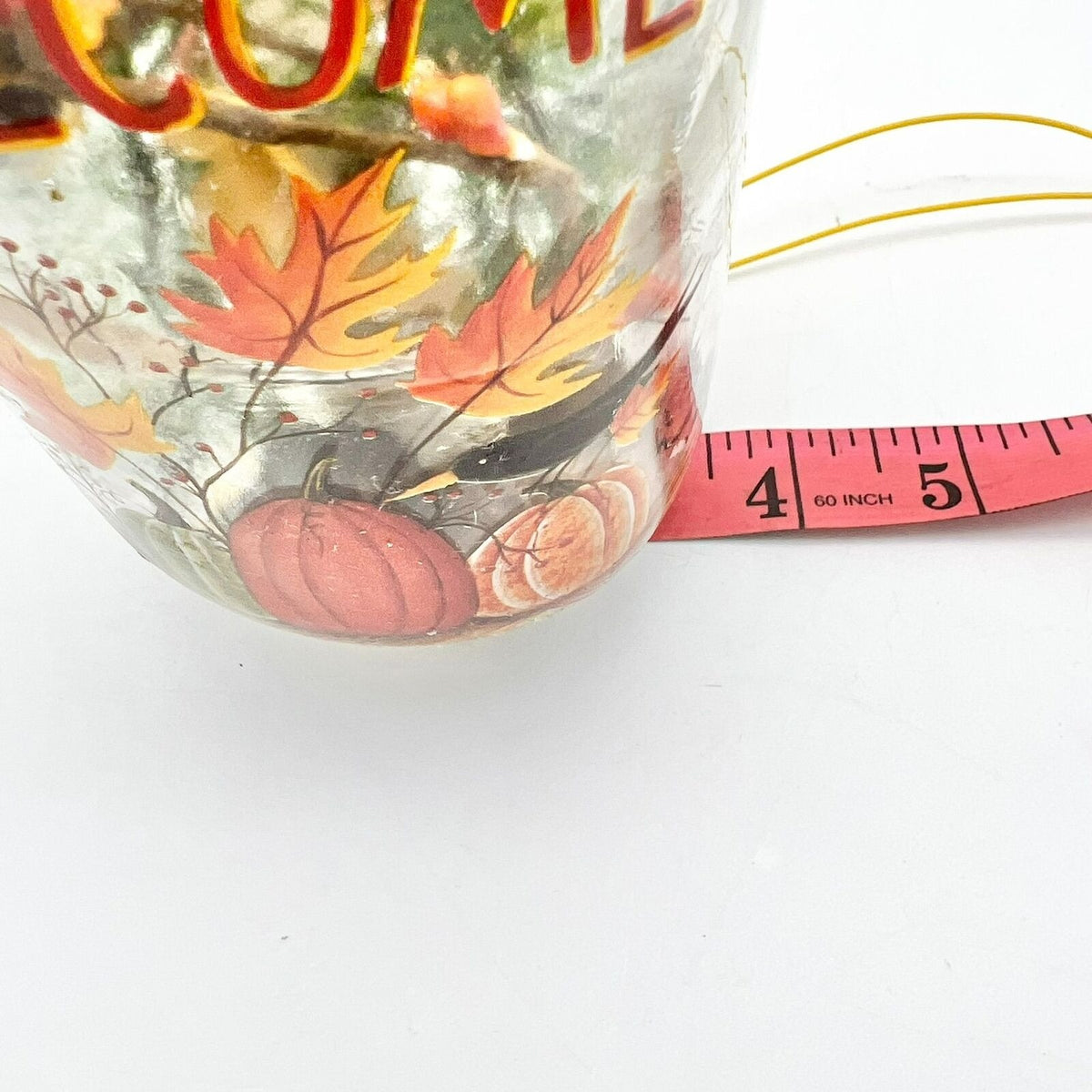 Autumn Themed Lighted Glass Welcome Jar With Pumpkins Leaves Rustic Fall Décor