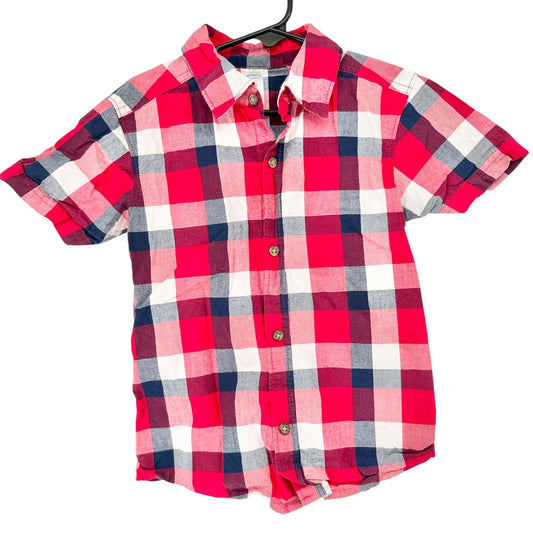 Carters Child Of Mine Shirt Kids 4T Red Plaid Short Sleeve Button-Down Cotton