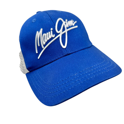 Maui Jim Blue Mesh Trucker Hat Embroidered Logo Hawaii Outline Design Snapback