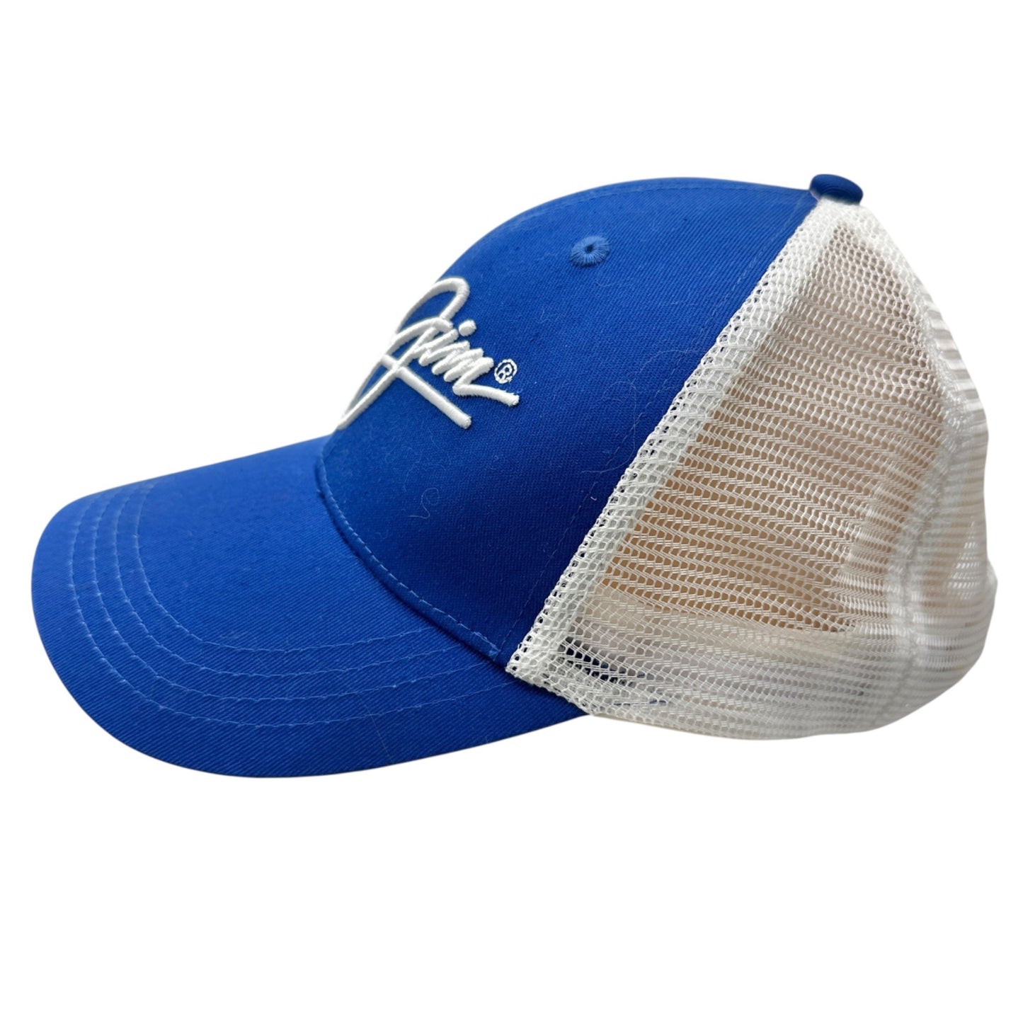 Maui Jim Blue Mesh Trucker Hat Embroidered Logo Hawaii Outline Design Snapback