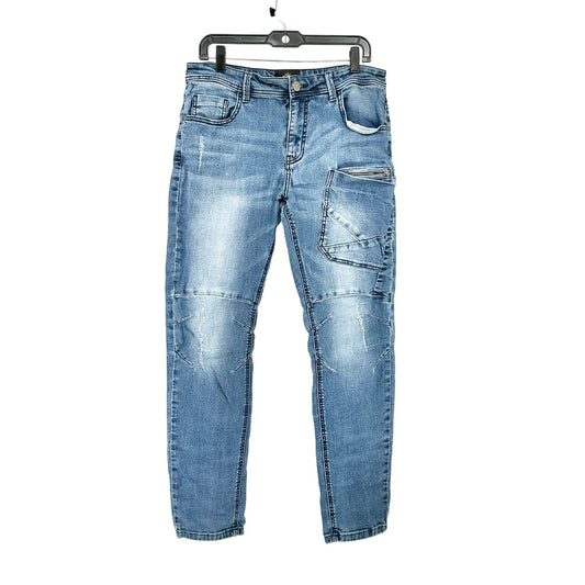 ZLZ Denim Mens Blue Cargo Jeans Distressed Details Utility Pockets Size 32 x 31