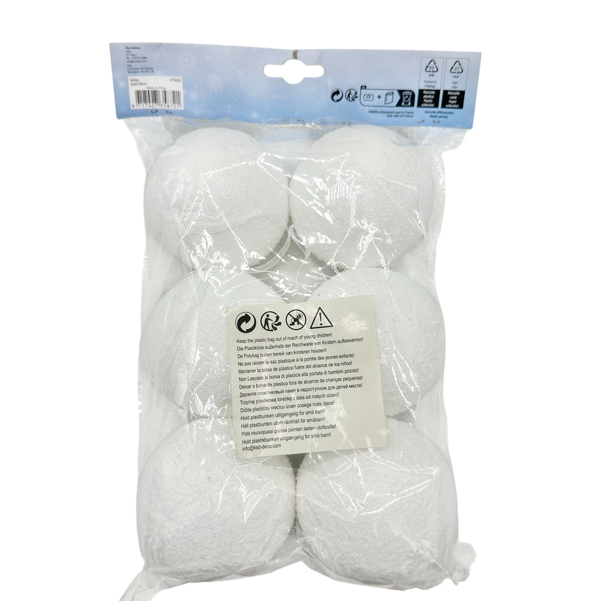 Winter Snowballs Bag of 6 White Foam Balls for Crafts or Decor 2.5" Dia Each