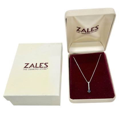 Zales Necklace 14kt White Gold Blue Sapphire and Diamonds Pendant 18 inch in Box