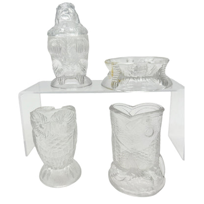 Bryce Higbee Co Menagerie Glass Childrens Table Set 1885 Owl Fish Turtle Bear