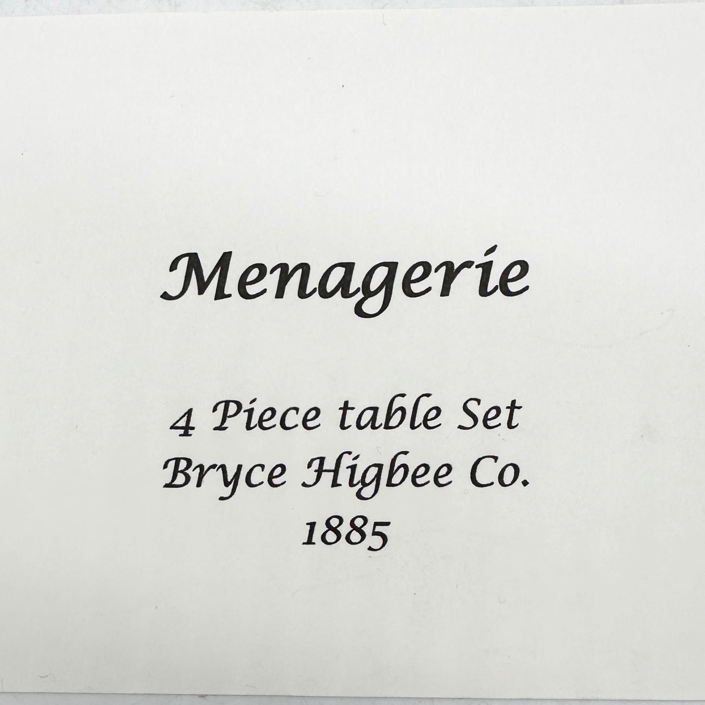 Bryce Higbee Co Menagerie Glass Childrens Table Set 1885 Owl Fish Turtle Bear