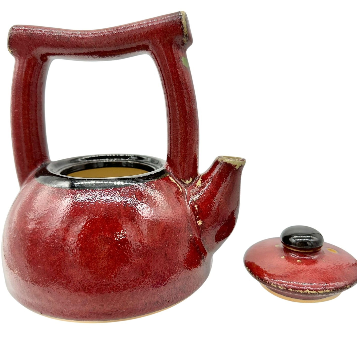 Pier 1 Earthenware Shanghai Tea Set Teapot With Handle & Lid Red Black 7 x 5.5