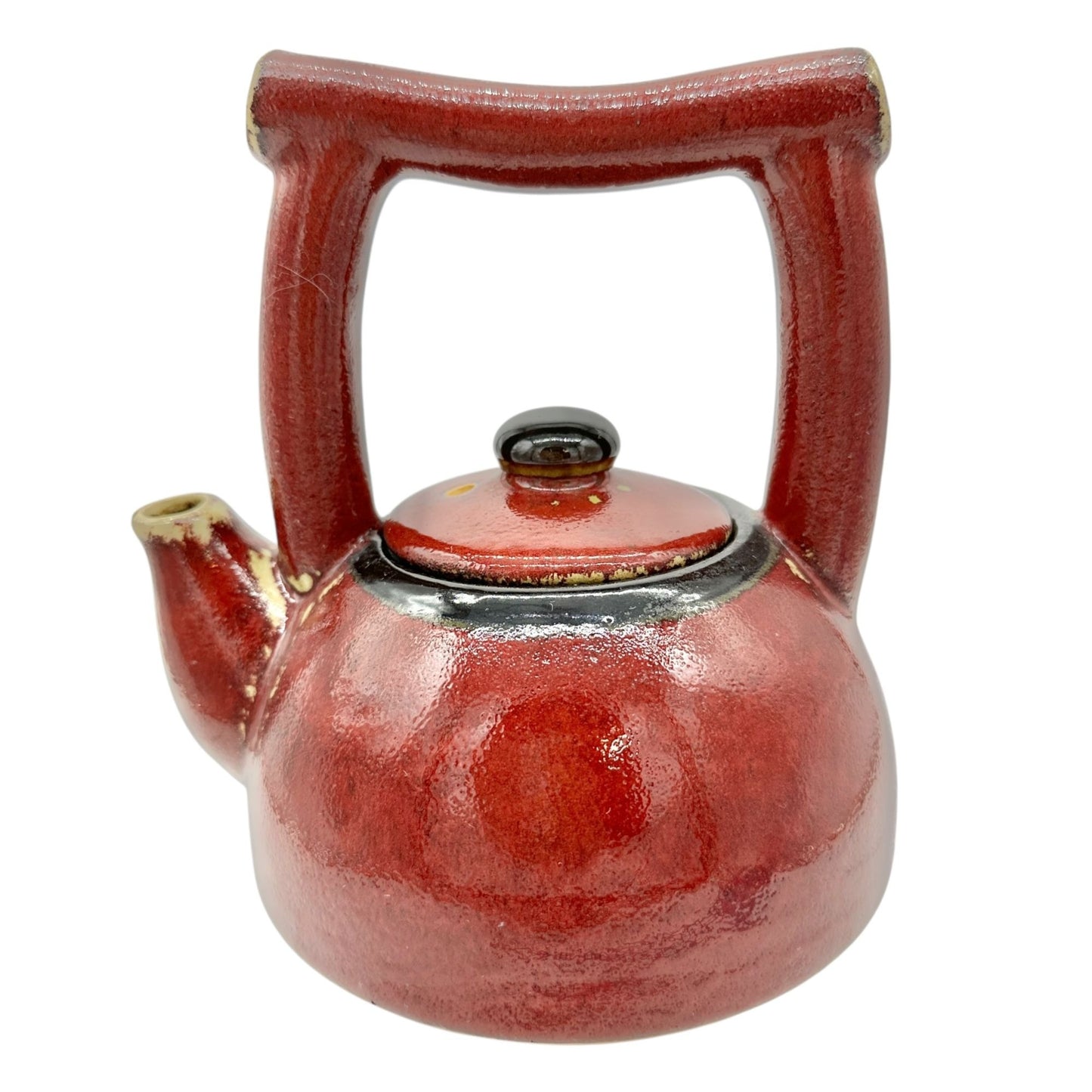 Pier 1 Earthenware Shanghai Tea Set Teapot With Handle & Lid Red Black 7 x 5.5