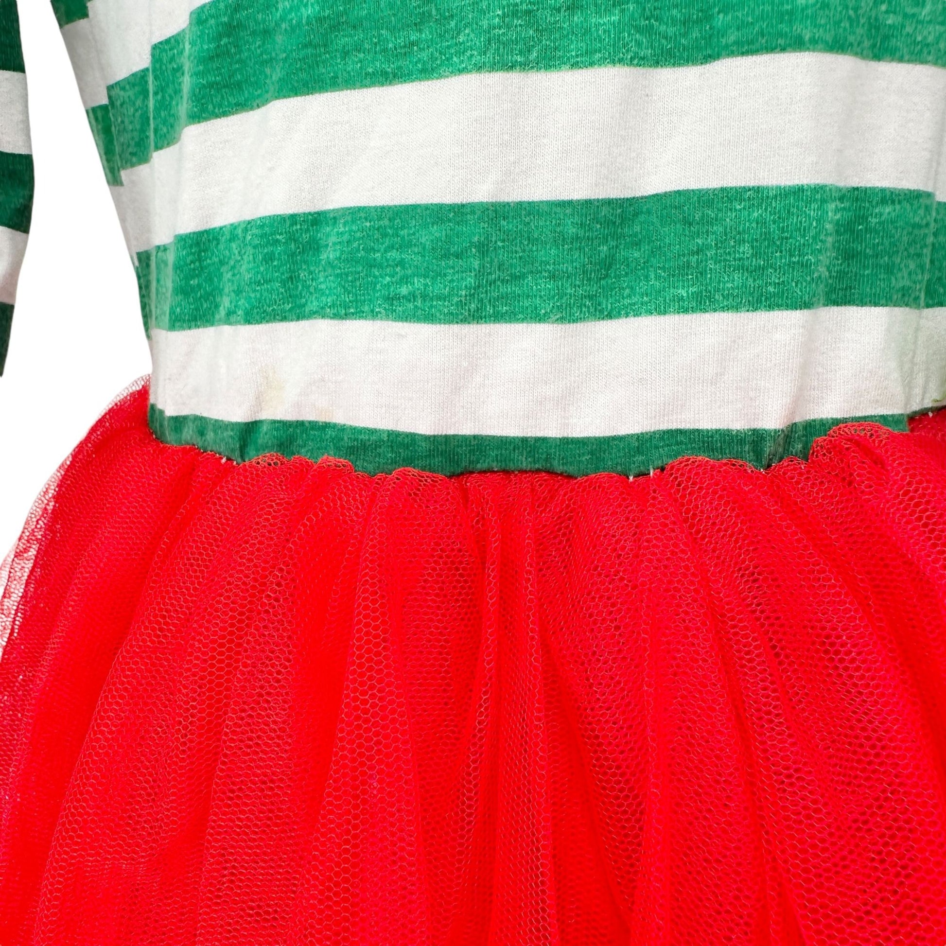 Festive Christmas Holiday Dress Girls L Green White Striped Top Red Tulle Skirt Festive Christmas Holiday Dress Girls L Green White Striped Top Red Tulle Skirt