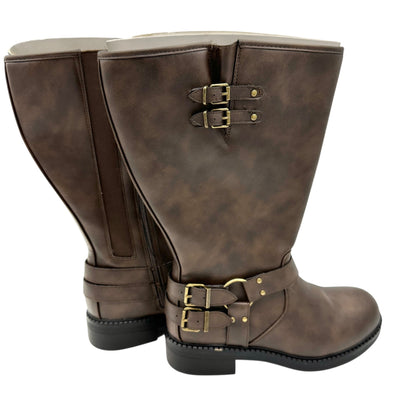 Torrid Moto Buckle Boots Womens Size 10WW Brown Wide Calf Zip Closure NWT