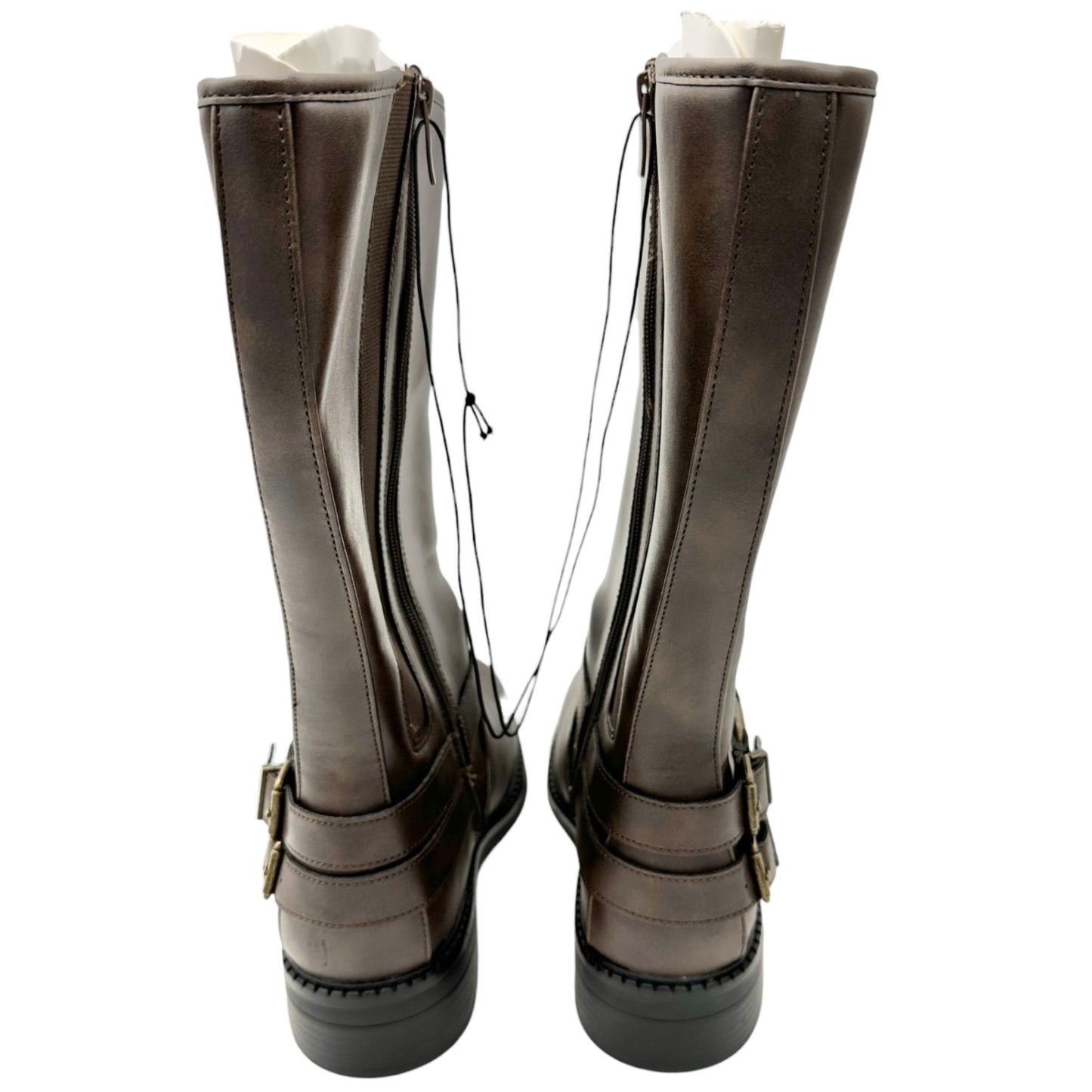 Torrid Moto Buckle Boots Womens Size 10WW Brown Wide Calf Zip Closure NWT