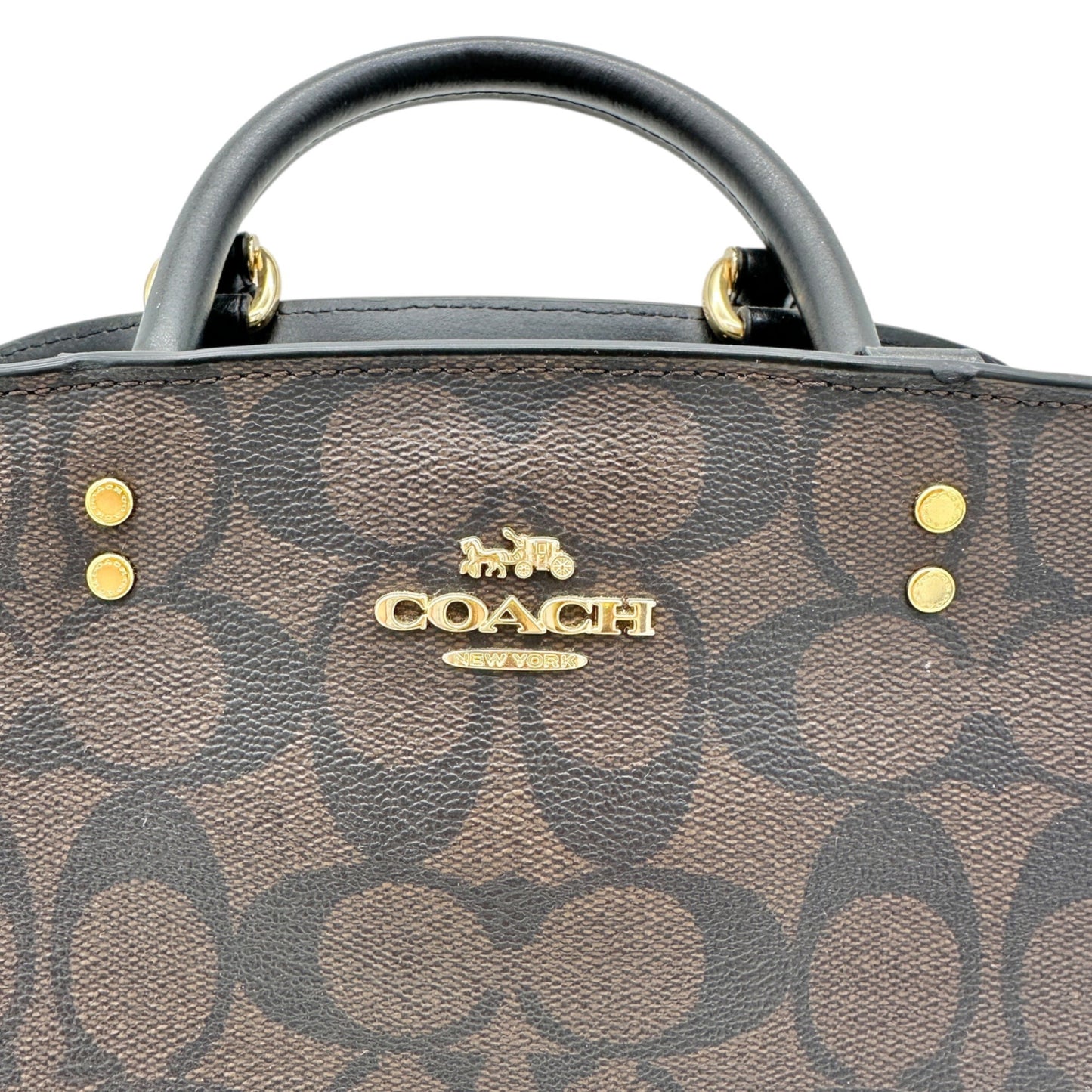 Coach Signature Mini Lillie Carryall Handbag With Crossbody Strap Brown Black