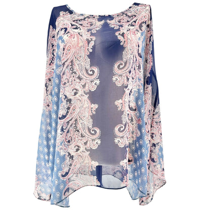 Cato Sheer Paisley Print Top 26/28W Boho Blue Pink Lightweight Polyester Flowy