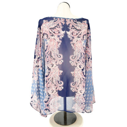 Cato Sheer Paisley Print Top 26/28W Boho Blue Pink Lightweight Polyester Flowy