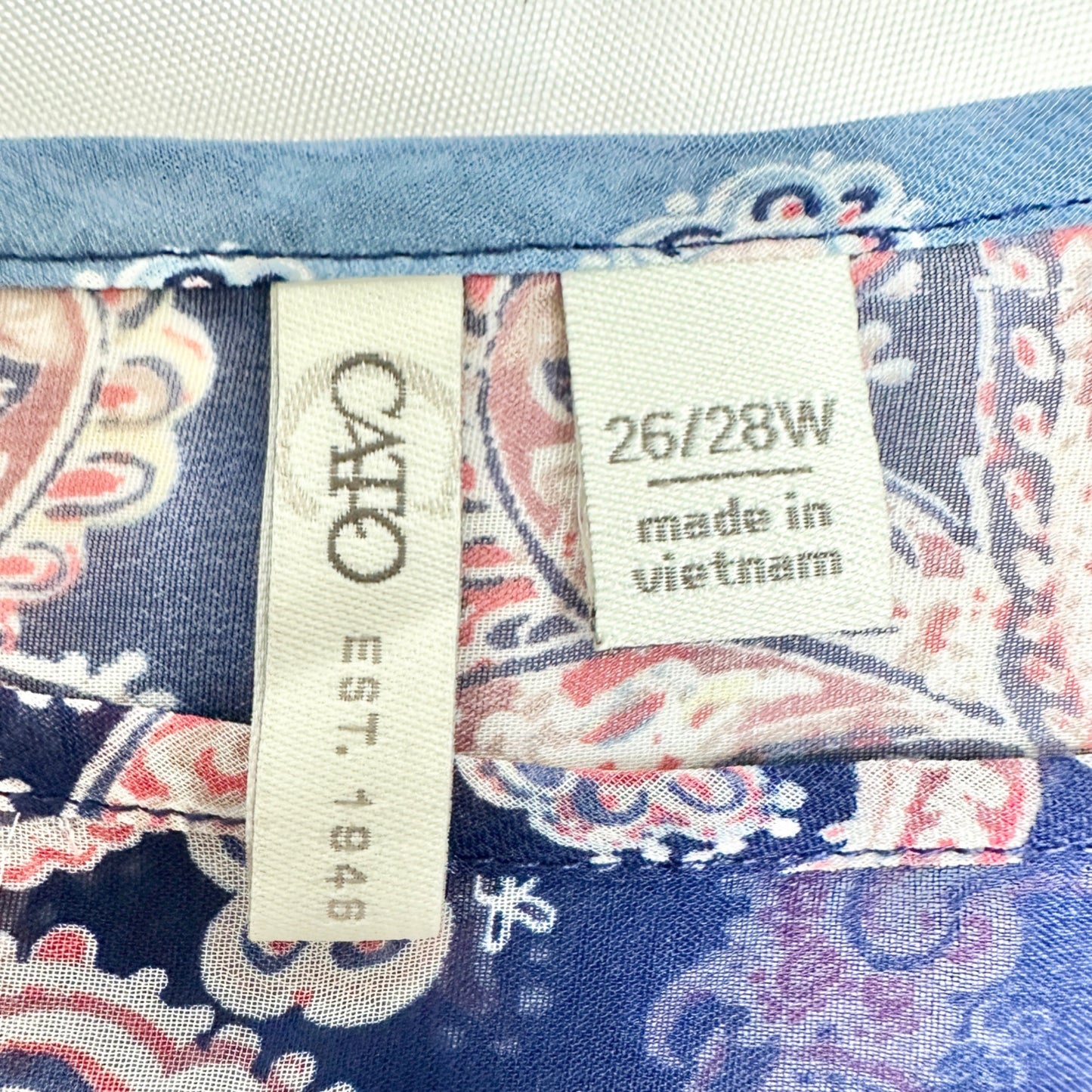 Cato Sheer Paisley Print Top 26/28W Boho Blue Pink Lightweight Polyester Flowy