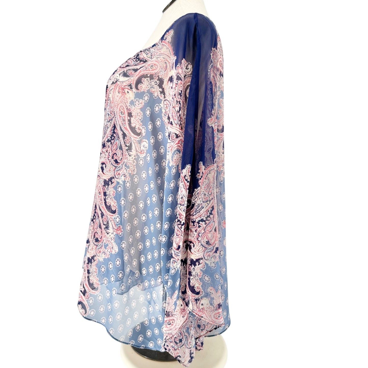 Cato Sheer Paisley Print Top 26/28W Boho Blue Pink Lightweight Polyester Flowy
